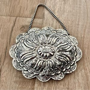 Vintage‎ 900 Silver Turkish Floral Wedding Mirror With Chain - Marked 900